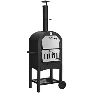 KOMFOTTEU Pizzaofen, mobiler Holzofen Garten mit Griff, Rädern schwarz