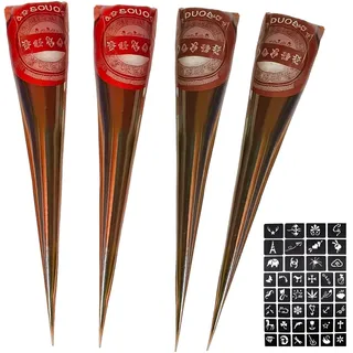 4 Tuben Henna Farbe Mit 42 Schablonen, Henna Braun Sommersprossen, Temporäre Tattoos Für Festivals Und Hochzeiten, Ideal Für DIY Körperkunst Und Sommerliche Sommersprossen