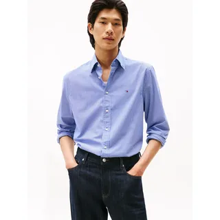 Tommy Hilfiger Langarmhemd TOMMY HILFIGER "FLEX POPLIN MICRO GINGHAM", Herren, Gr. XXL, N-Gr, blau (wedge blau, check), Web, Obermaterial: 100% Baumwolle, regular fit, 1-Knopf-Manschette, Hemden, mit Vichy Karo, Button-down-Kragen, Regular Fit