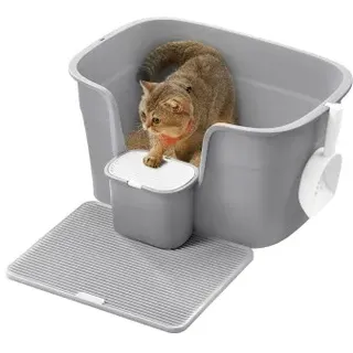 Songmics Katzentoilette für große Katzen mit hohen Seitenwänden grau