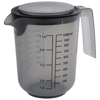 APS Rührbecher mit Deckel - Messbecher mit Maßskalen für Flüssigkeiten (l/ml), Zucker (g) und Mehl (g) / Volumen 1 Liter/Ø 12,5 cm/Höhe 16 cm, french grey