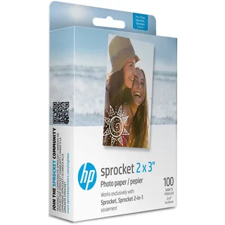 HP Sprocket Premium Zink Fotopapier, 2 x 3 Zoll (5,1 x 7,5 cm), 100 Blatt, kompatibel mit HP Sprocket Fotodruckern