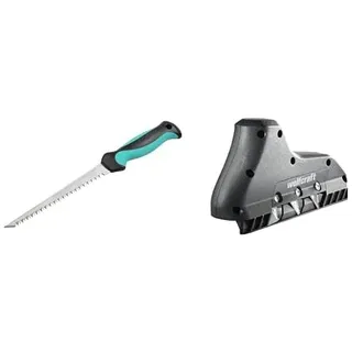 wolfcraft Hand-Stichsäge I 4033000 I Für Ausschnitte in Gipskarton & 3-fach Kantenhobel 4009000 – Trockenbau Hobel mit Dreifachklinge zum Anschrägen von Kanten bei Gipskarton