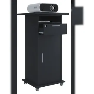 VCM Holz Standschreibtisch ideal für Beamer oder Projektor mit Rollen und Tür Maße: H. 108 x B. 60 x T. 50 cm Pultfläche neigbar Schublade abschließbar - Neta