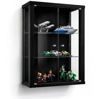 K-Möbel Hängevitrine Schwarz, Glas, 2 Fächer, Rechteckig, 60x80x25 cm, Wohnzimmer, Wohnwände, Vitrinenschränke