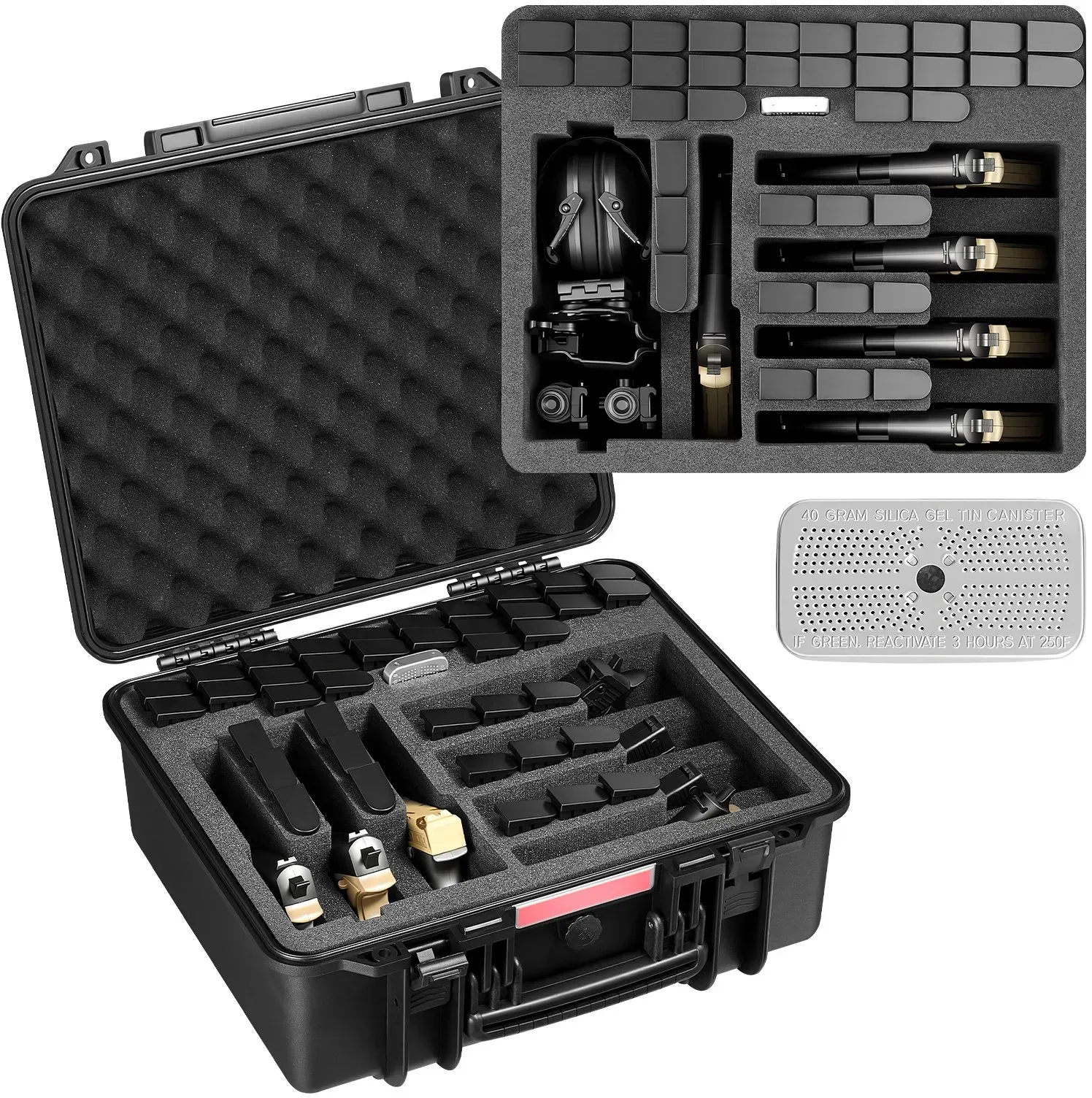 VEVOR Hartschalenkoffer für 7 Pistolen, Pistolenkoffer mit XPE-Schaumstoffeinlage 491x434x211 mm, Wasserdichter Kurzwaffenkoffer mit Anpassbarem Innenraum & Tragegriff, für Pistole Objektive Kamera