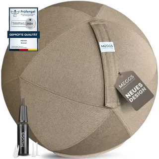 MEGGS® Stoff-Sitzball 65cm, Ergonomisch Sitzen im Büro & Zuhause, [Wegrollschutz & Platz-Sicher], Pezziball, Yoga-Ball, Gymnastikball für Schwangerschaft, Waschbarer Stoffbezug, Farbe: Braun