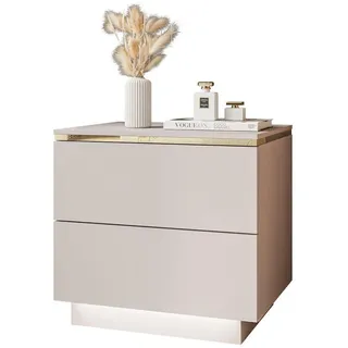 lookway Nachttisch, Kaschmir, Uni, 2 Schubladen, Rechteckig, 50x48x37 cm, Schlafzimmer, Nachttische