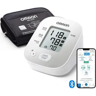 Omron X2 Smart+ klinisch validiertes Oberarm-Blutdruckmessgerät Bluetooth + kostenloser App, Prüfsiegel der Deutschen Hochdruckliga für genaue Messergebnisse, Universalmanschette 22-42 cm