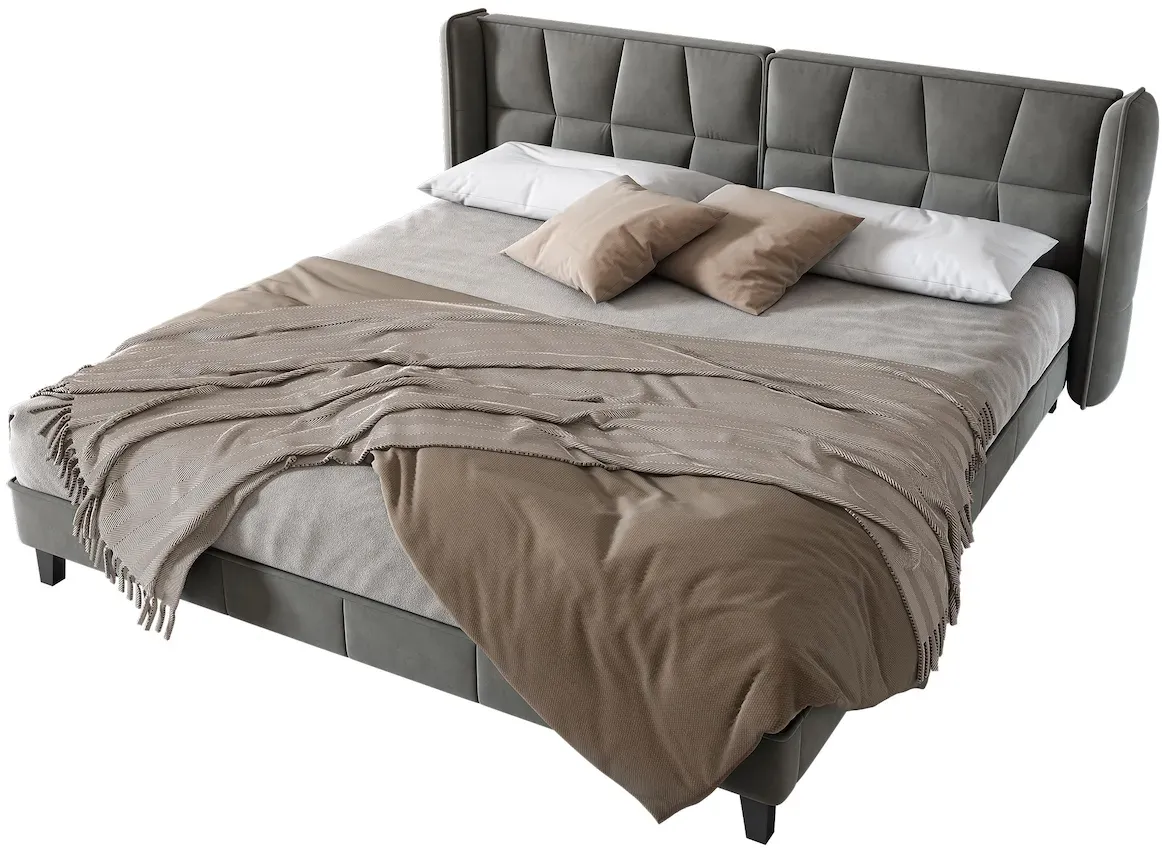 Samt Polsterbett 180x200 cm Boxspringbett mit Kopfteil Lattenrost Stauraum Bettkasten Massivholz Elektrisch Verstellbar Komfort Grau