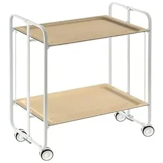 DON HIERRO - Servierwagen weiß, klappbar, 2 Böden. Rollwagen Bauhaus-Buche