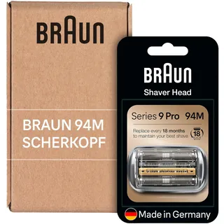 Braun Series 9 Pro Scherkopf für Elektrorasierer, ORIGINAL Ersatzscherteil vom Hersteller passend für Braun Herren Rasierer Series 9 Pro, 94M, chrom, 1er Pack, Unbedruckte Kartonverpackung