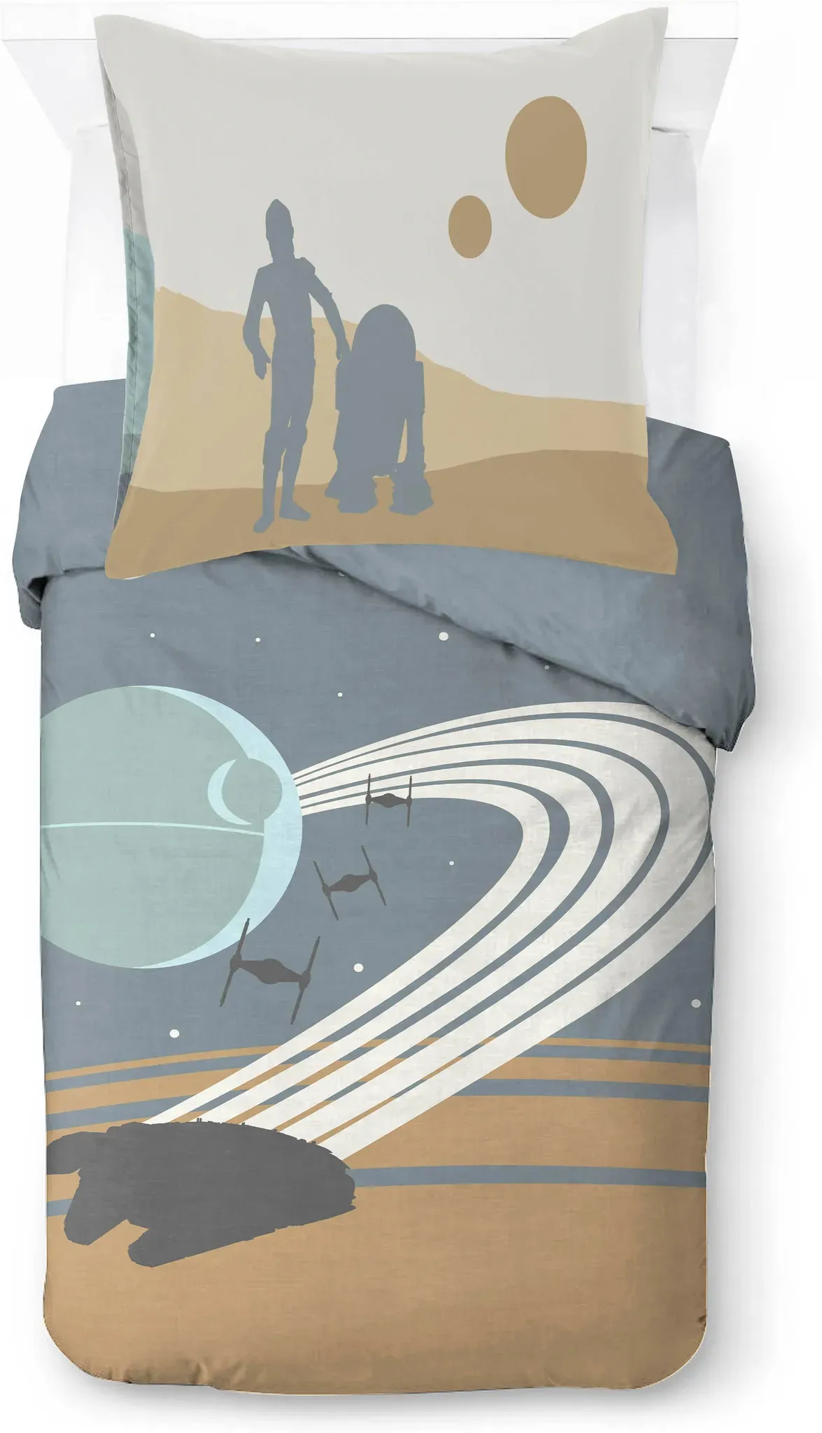 Kinderbettwäsche STAR WARS "Star Wars Adult Scenic", bunt (grau), B/L: 135cm x 200cm, 1 Stk., 1 Stk., Linon, B/L: 80cm x 80cm, 2, Linon, Obermaterial: 100% Baumwolle, Bettwäsche, 100% Baumwolle