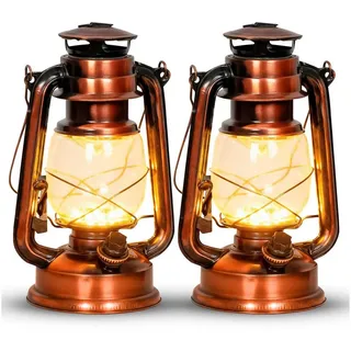 EAXUS Eaxus® 2er Set LED Laterne im Design einer Öllampe - Dimmbar ☀️ Schöne Wohnzimmer-Deko & Gartendeko, Farbe Kupfer Bronze