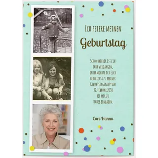 Einladungskarten zum 70. Geburtstag Türkis online gestalten und bestellen - Konfetti in Blau | Wunderkarten.de