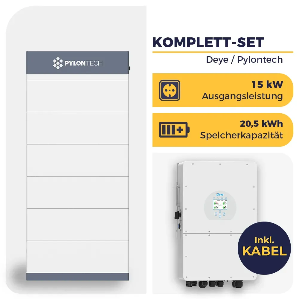 Deye Hybrid-Wechselrichter SUN-15K-SG01HP3-EU-AM2 mit Pylontech Force H3 | Hochvolt-Speichersystem | 3-phasig | 15 kW | 20,5 kWh