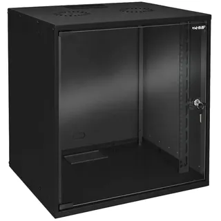 HMF 65712-02 Netzwerkschrank, Serverschrank 19 Zoll, 12 HE, 275 mm Einbautiefe, Glastür, Schwarz
