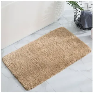 HELLSER Badematte MIRA - Badezimmerteppich rutschfest & waschbar - Mikrofaser, rutschhemmend beschichtet, fußbodenheizungsgeeignet, schnell trocknend, Polyester beige 40 cm x 60 cm