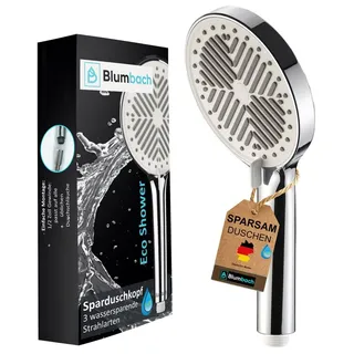 blumbach BLUMBACH® Duschkopf wassersparend - Eco Shower, wassersparender Duschkopf mit 3 Strahlarten, 6-9 l/min, Sparduschkopf, Shower Head, Handbrause Dusche, Duschbrause sparsam, Testsieger Brausekopf groß