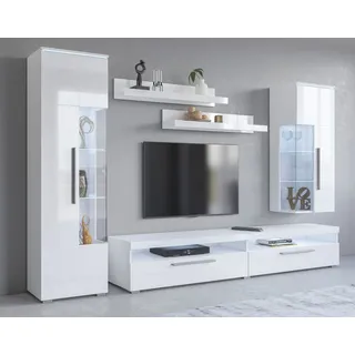 INOSIGN Wohnwand »India,Breite 245cm moderne Mediawand ohne Beleuchtung«, Anbauwand (Set,5-St, 1xVitrine,1xHängevitrine,1TV-Schrank,2xWandregal) weiß