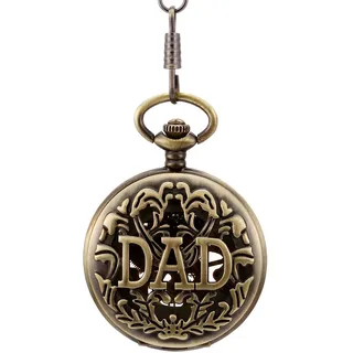JewelryWe Vatertagsgeschenk Herren Antik Bronze Ton Dad Anhänger mechanische Taschenuhr Halskette 36,1 cm Kette (mit Geschenk Tüte)