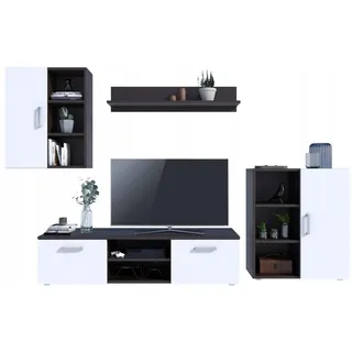 matkam Wohnwand Weiß, 140x35x40 cm, Wohnzimmer, Wohnwände, Anbauwände