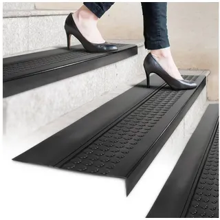 ANRO Stufenmatten Gummi außen/innen Treppenstufenmatten rutschfest Treppenstufen Matten schwarz Größe 150x30x4cm