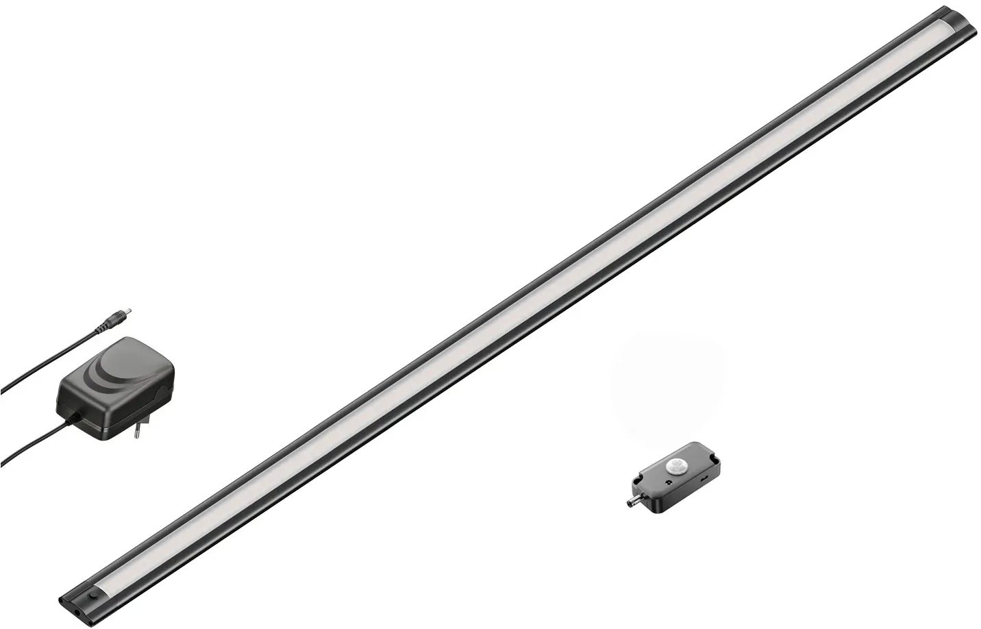 ledscom.de LED Unterbau-Leuchte SIRIS schwarz matt mit Netzteil und Bewegungsmelder, flach, 90cm, 963lm, warmweiß