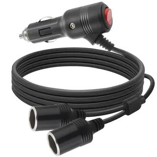 Auto Zigarettenanzünder Verteiler, 12V Stecker und Buchse Verlängerungskabel mit Schalter, 1 bis 2 KFZ Zigarettenanzünder Steckdose für 12V/24V Wohnwagen, Autos, LKWs
