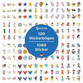 Avery Zweckform Zweckform Set Aufkleber für Kinder |1.000+ Sticker (Made in Germany, 20 verschiedene Themen für Jungen und Mädchen, Kindergeburtstag, Mitgebsel, Gastgeschenk, Give away, Schultüte) Art. 51027