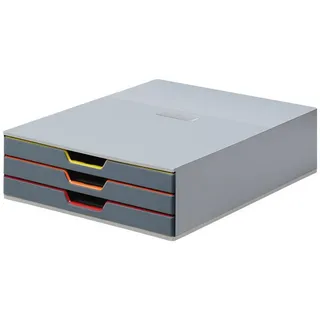 Durable Schubladenbox VARICOLOR® dunkelgrau mit bunten Farblinien 760327, DIN C4 mit 3 Schubladen