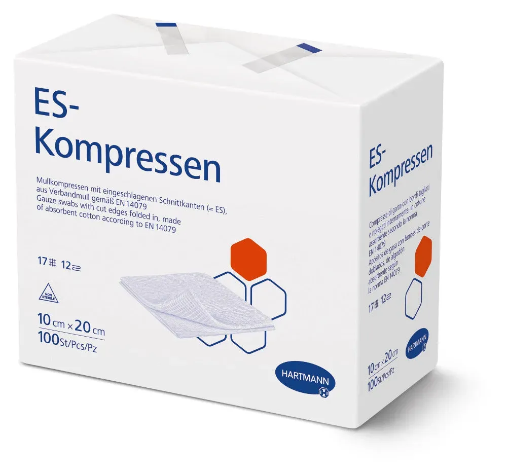 Hartmann ES Mullkompressen, unsteril, 10 x 20 cm, 17-fädig, 12-fach 10 x 100 = 1000 Stück