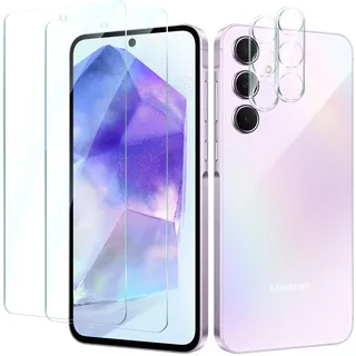 CYYAGE für Samsung Galaxy A55 Schutzfolie, 2 Stück Displayschutzfolie und 2 Stück Kameraschutz Folie HD Transparent 9H Härte Screen Protector Kratzfest Bläschenfrei