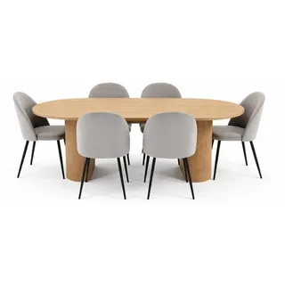 VCM Ebuy24 Kyoto Essgruppe Esstisch 100x210cm Natur, 6 Stühle Velours grau.