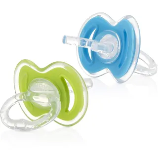 Nuby – Gum-eez Schnuller Beißringe - Erste Zahnungshilfe für Baby – 2-Pack – 2 Stück Beißring/Beißspielzeug aus weiches Silikon – Grün und Blau – 3+ Monate