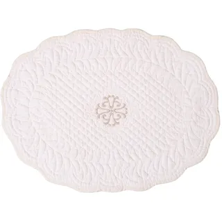 Autrefois 6 Tischsets Boutis Bastidon, oval, elfenbeinfarben, 35 x 50 cm, bestickt aus Baumwolle, French Style, Shabby Charme