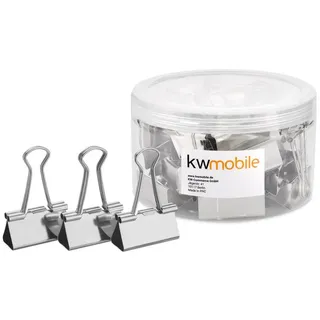 kwmobile 24x Foldback Klammern Set - 24x 41mm - Vielzweckklammer Büro Dokumenten Clips - Metall Maul Klemmen in Silber