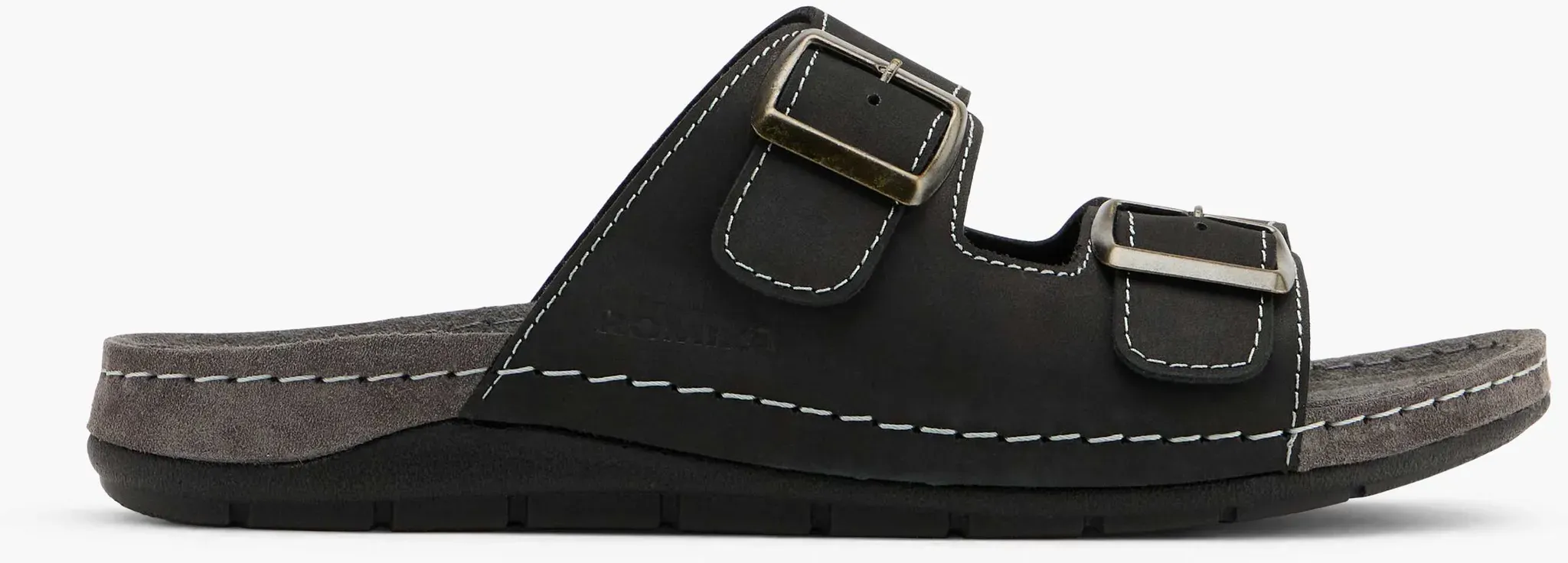 Romika  Flache Pantolette Schwarz, Herren, Größe: 44, Material: Leder - Romika  Flache Pantolette Schwarz, Herren, Größe: 44, Material: Leder - man - Schwarz