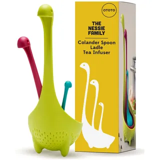 OTOTO The Nessie Family Soup Ladle and Tea Infuser Set - Durable Silicone, Colander for Cooking & Tea Infusers - 100% Food safe, BPA Free Spoon - Heat Resistant Fun Kitchen Gadgets