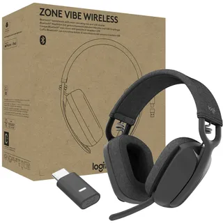 Logitech Zone Vibe Wireless Bluetooth Headset mit Mikrofon mit Geräuschunterdrückung, USB-A, USB-C, für Google Meet, Google Voice, Zoom, Mac/PC - Graphit