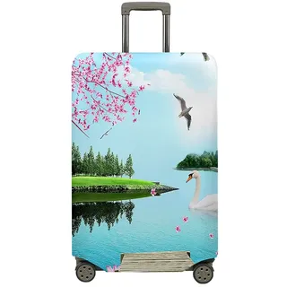 Fasbuy Kofferhülle Kofferschutzhülle, Elastisch Koffer Schutzhülle mit 19 bis 30 Zoll, Waschechter Staubdichte Reise kofferüberzug, Bienenmuster Reisekoffer Trolley Case kofferschutz (Wälder,S)