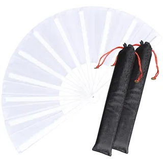 HONSHEN 2 Stück großer faltbarer Handfächer, weißer chinesischer Kung Fu Tai Chi Fan Nylon-Stofffächer für Männer und Frauen, Aufführung, Tanz, Festival, Geschenk (Faltfächer weiß + Hülle 2p)