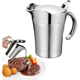 Sauciere Soßenkrug, 304 Edelstahl Thermo Sauciere Doppelwandig Isolierte Soßenkanne Topf Servierkrug Eimer Saucenbehälter für Saft Tomatensauce Küchenbedarf(Large 750ml)
