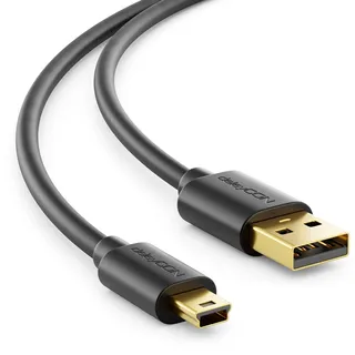 deleyCON 2m Mini USB 2.0 High Speed Kabel - Ladekabel Datenkabel für Handys Smartphones Tablets Navis Mikrofon - USB A-Stecker zu Mini B-Stecker - Schwarz