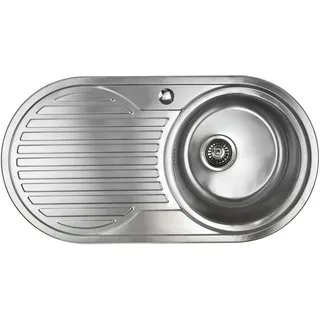 NINDO Calypso XL Edelstahl Rundspüle mit linksseitiger Abtropffläche 900 x 470 mm