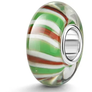 Materia Bead Streifen Linien Design Grün Weiß Rot 925 Silber 555, Hülse aus 925 Sterling Silber grün|rot