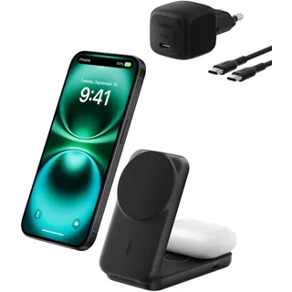 Belkin UltraCharge faltbare magnetische 2-in-1-Ladestation mit Qi2 25W schwarz,