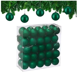 Relaxdays Weihnachtskugeln 50er Set, Dunkelgrün,Silber
