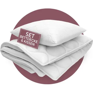 evan browns EVAN BROWNS® Bettdecke mit Kissen - Atmungsaktives und Pflegeleichtes Bettenset - Kopfkissen 80x80