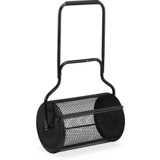 Relaxdays Kompoststreuer für Rasen, Meshkorb 75 L, Gartenstreuer mit Griff, HBT: 118x68x40 cm, Torfmoosstreuer, schwarz